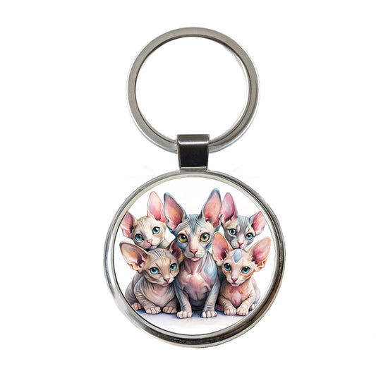 Sweet Sphynx Cats Round Metal Keychain