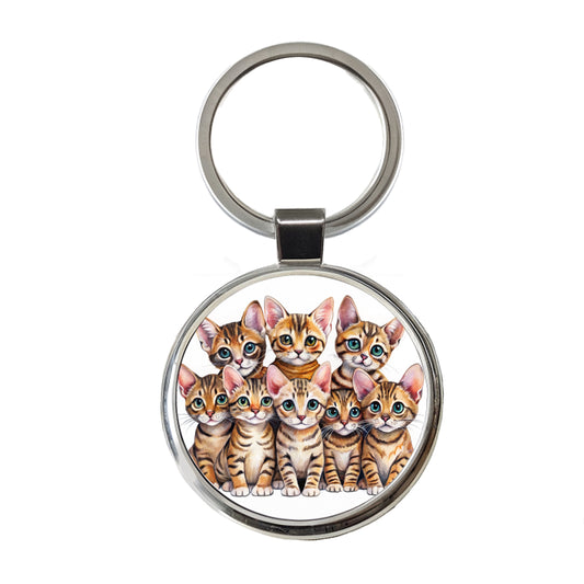Sweet Toyger Cats Round Metal Keychain