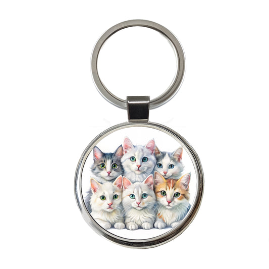 Sweet Turkish Angora Cats Round Metal Keychain
