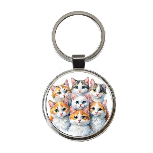 Sweet Turkish Van Cats Round Metal Keychain