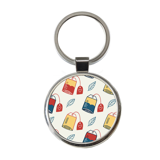 Tea Bags Fun Scattered Round Metal Keychain