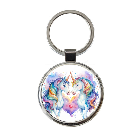 Unicorns In Love Valentine's Day Round Metal Keychain