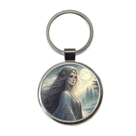 Anime Style Fantasy Princess Elf White Scene Round Metal Keychain