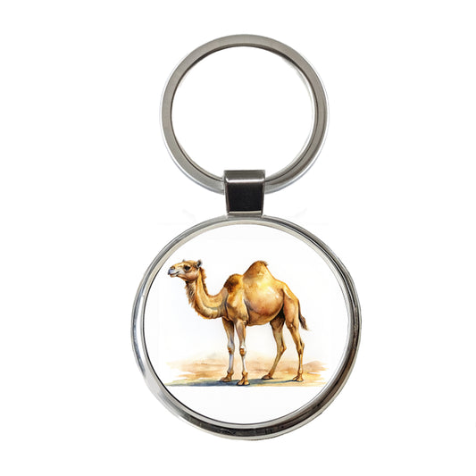 Camel Standing Watercolor Round Metal Keychain