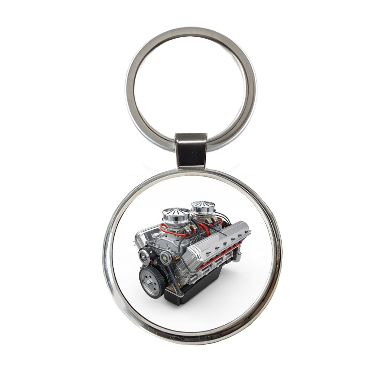 Classic V8 Muscle Car Engine Round Metal Keychain