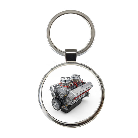 Classic V8 Muscle Car Engine Round Metal Keychain