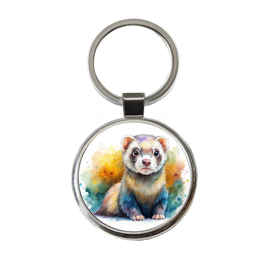 Ferret Colorful Watercolor Round Metal Keychain