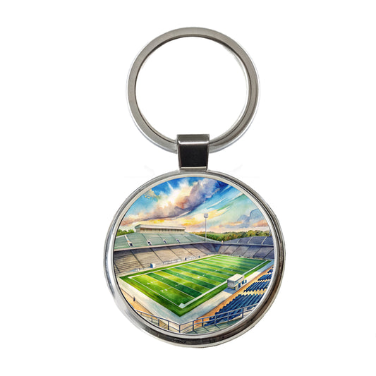 Football Game Field As Seen From Stadium Stands Watercolor Round Metal Keychain