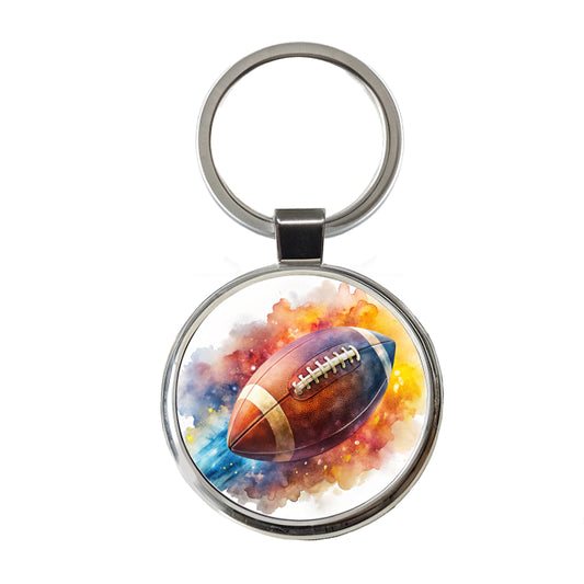 Football Rocketing Through The Air Watercolor Round Metal Keychain