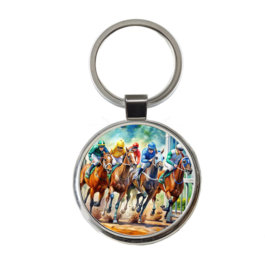 Horse Racing Track Round Metal Keychain