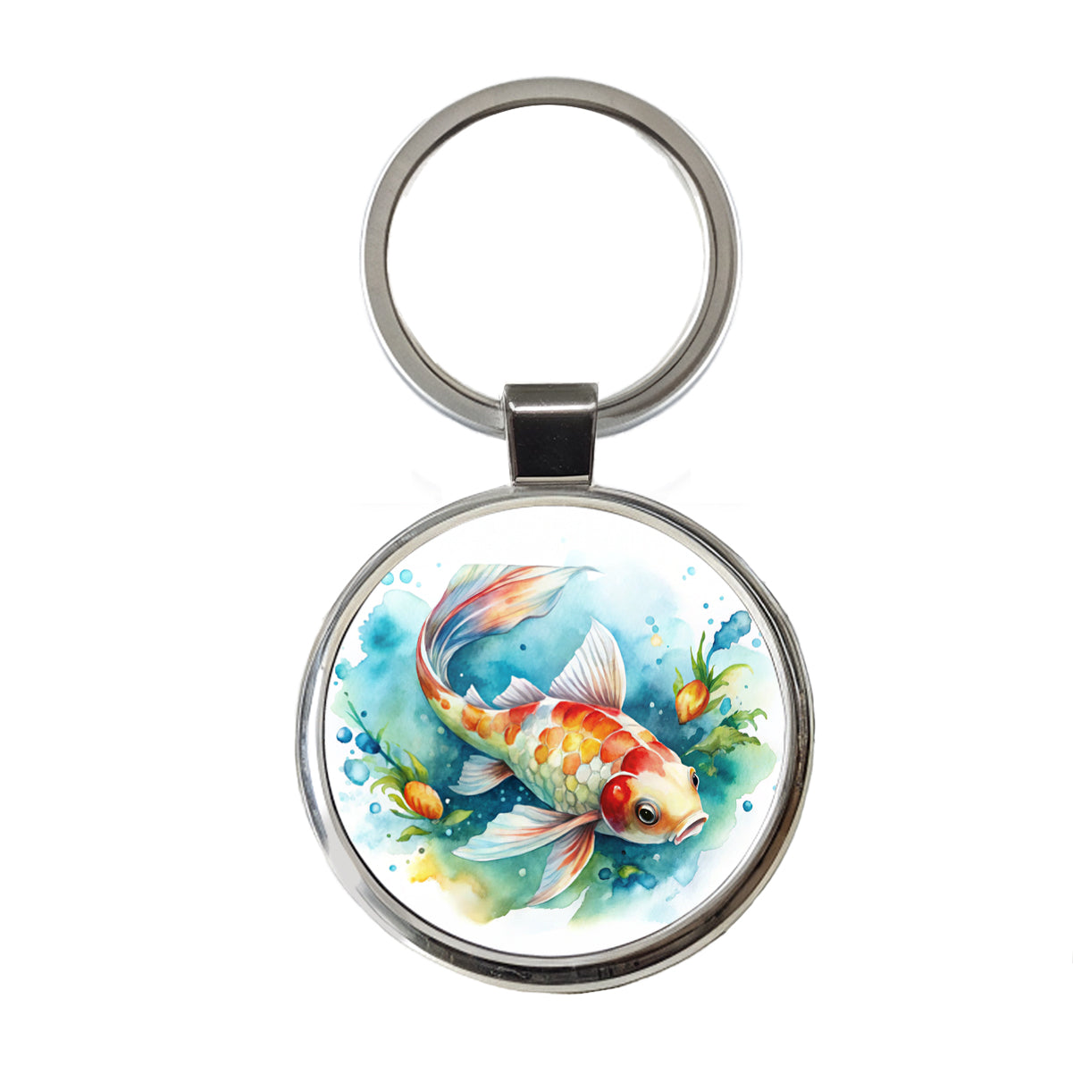 Koi Fish Watercolor Round Metal Keychain