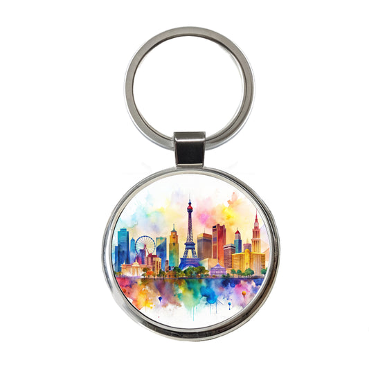 Las Vegas Nevada Watercolor Round Metal Keychain