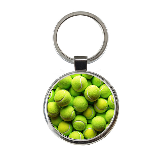 Lots Of Tennis Balls Round Metal Keychain