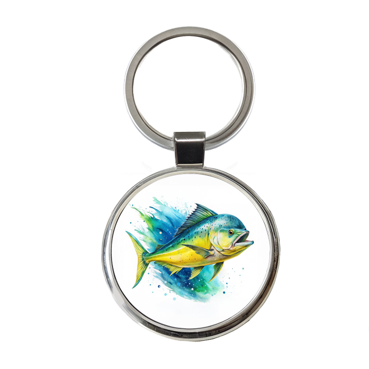 Mahi Mahi Fish Watercolor Round Metal Keychain