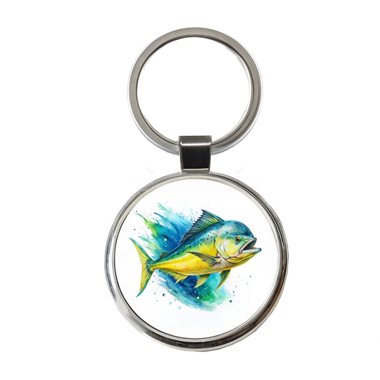 Mahi Mahi Fish Watercolor Round Metal Keychain