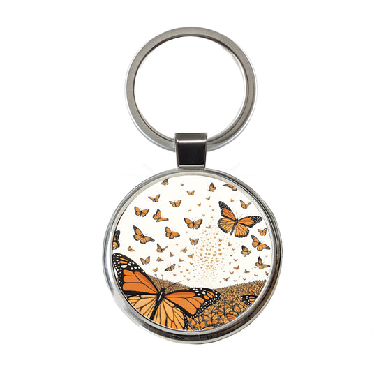 Monarch Butterflies Covering the Countryside Round Metal Keychain