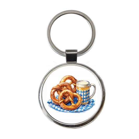 Oktoberfest German Pretzels Watercolor Round Metal Keychain