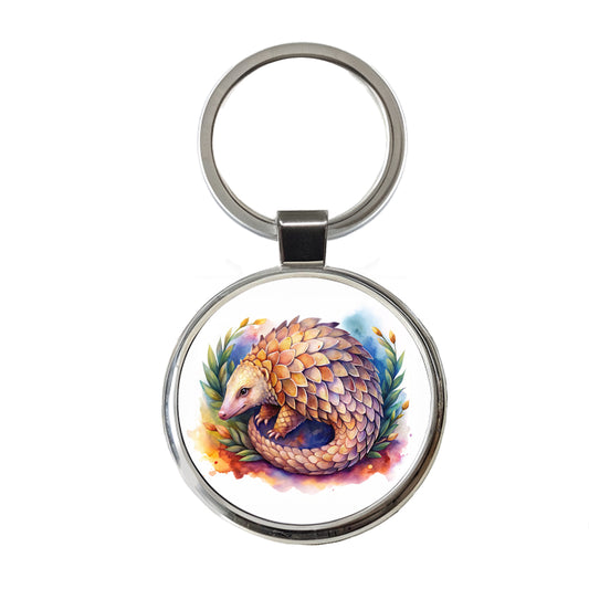 Pangolin Watercolor Round Metal Keychain