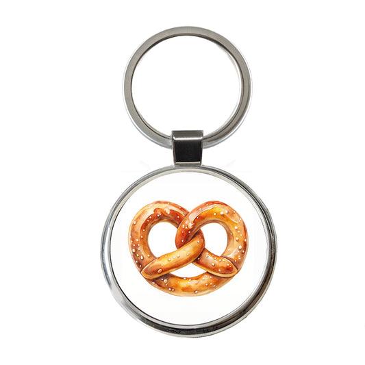 Pretzel Knot Oktoberfest Watercolor Round Metal Keychain