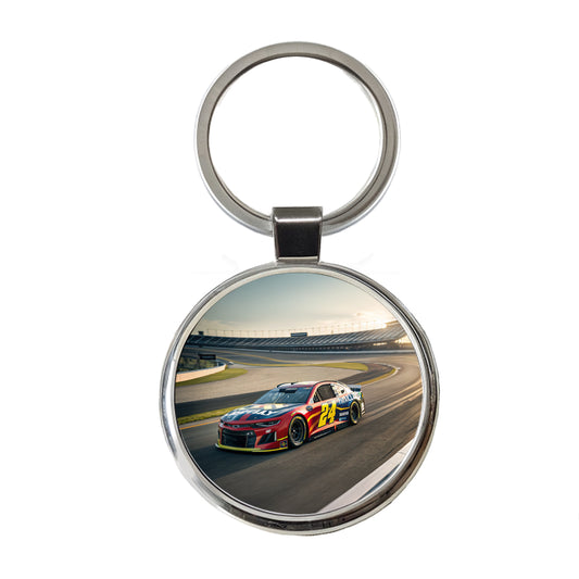 Racing Car Track Round Metal Keychain