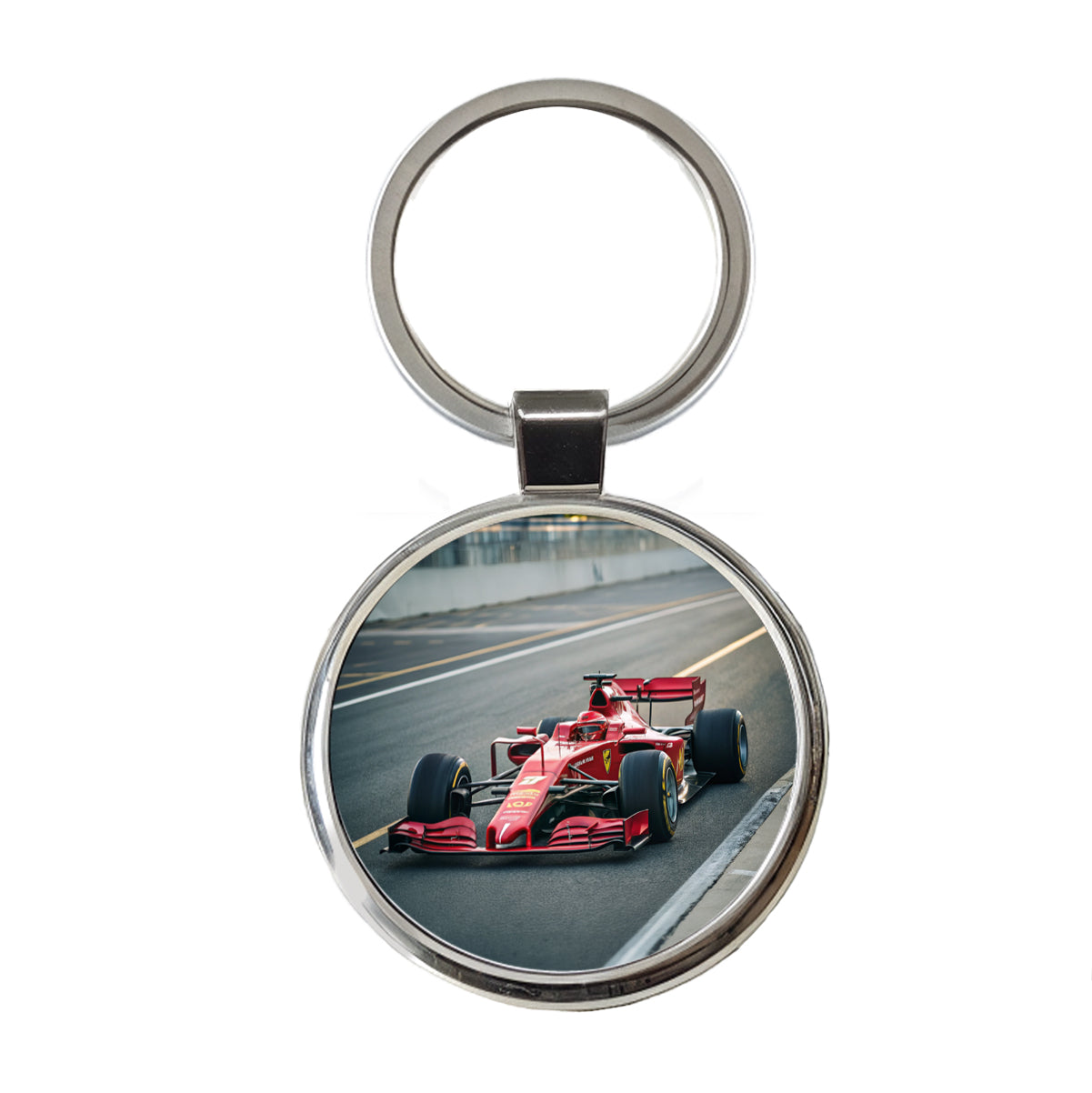 Red Racing Sports Car Round Metal Keychain