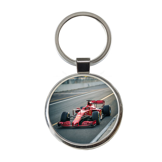 Red Racing Sports Car Round Metal Keychain