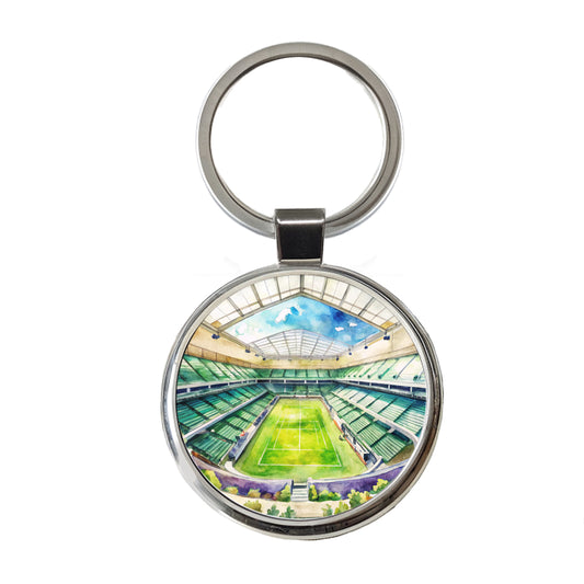 Tennis Stadium Center Court Watercolor Round Metal Keychain