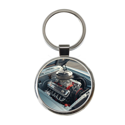V8 Engine In Classic Muscle Car Round Metal Keychain