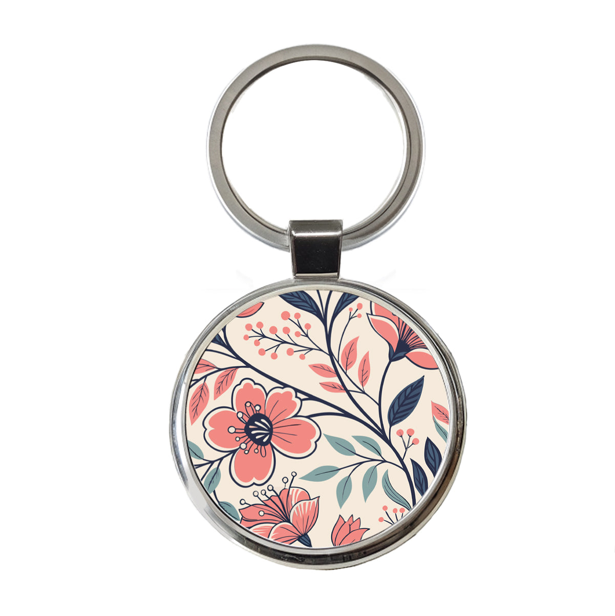 Beautiful Vine Flowers Round Metal Keychain