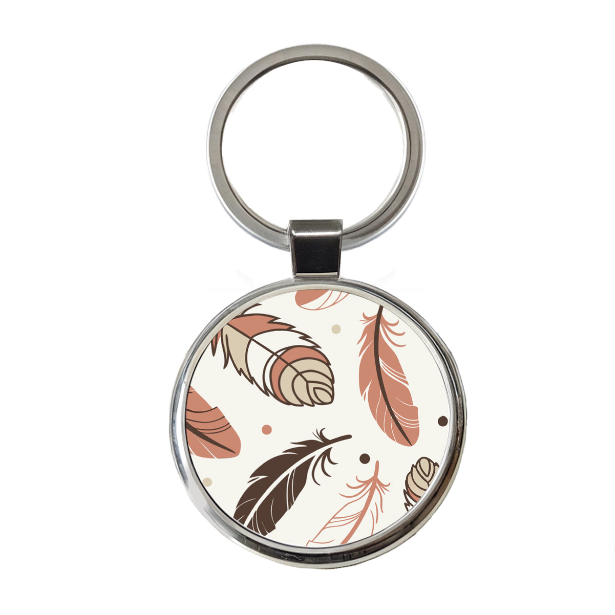 Boho Feathers Round Metal Keychain