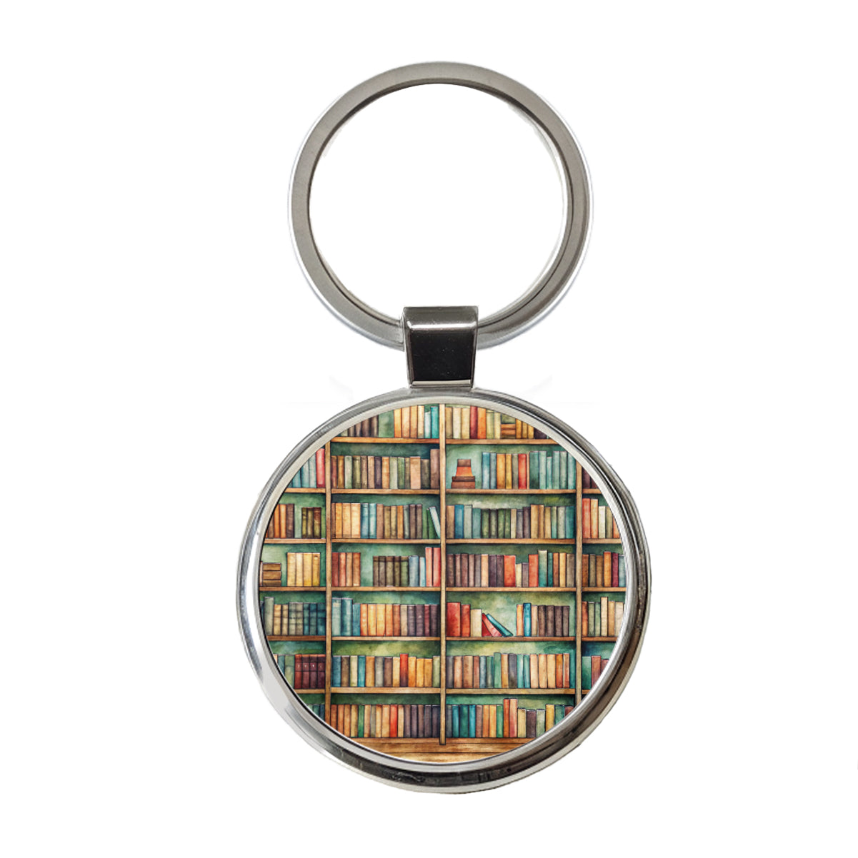 Bookshelves Library Reading Reader Books Round Metal Keychain