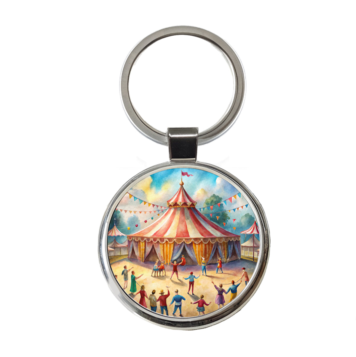 Circus Big Top Excitement Round Metal Keychain