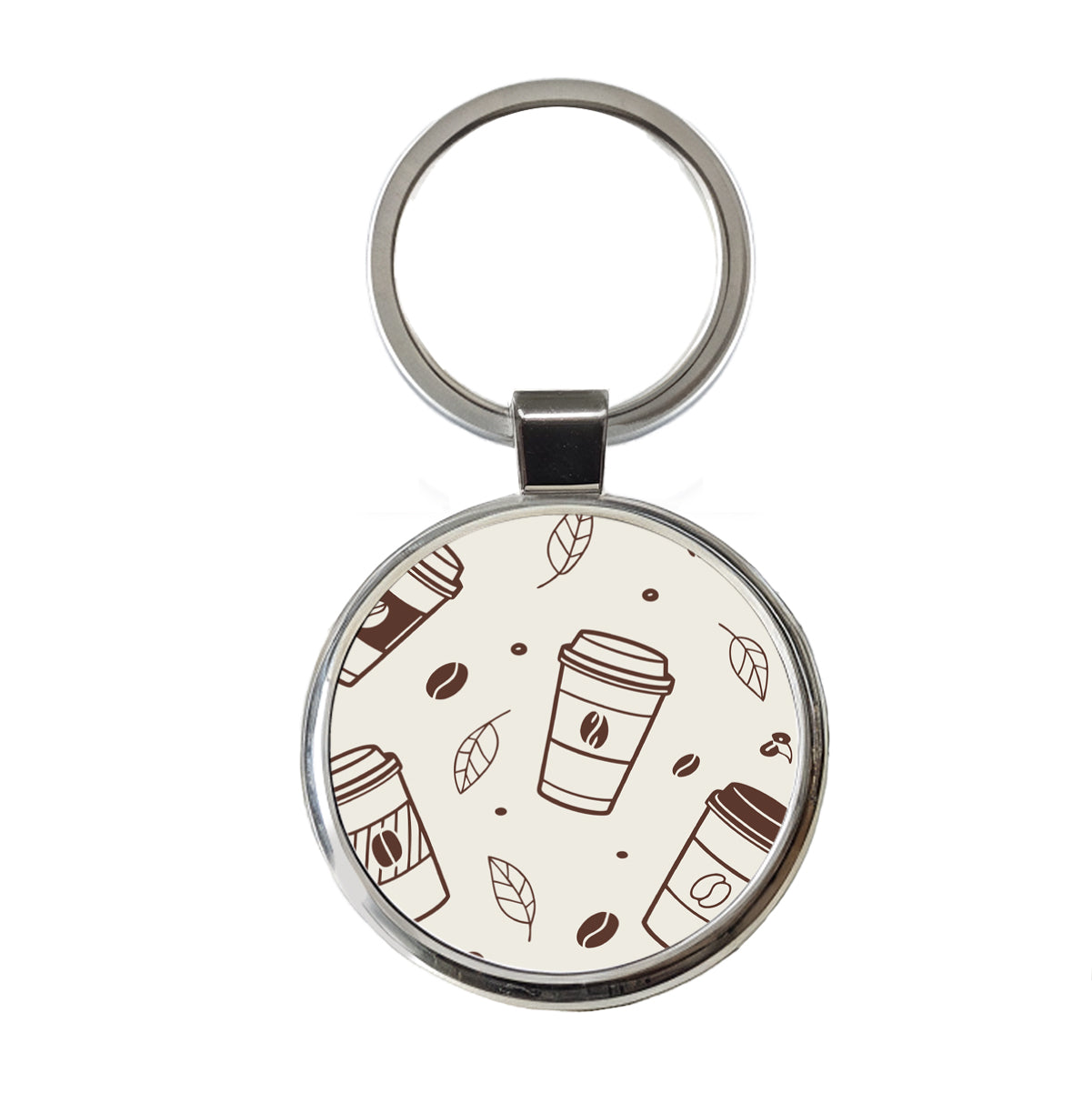 Coffee Cups Scattered Round Metal Keychain