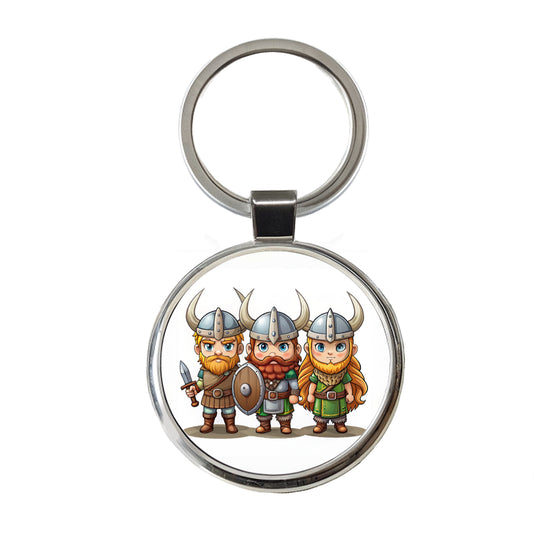 Cute Vikings Round Metal Keychain