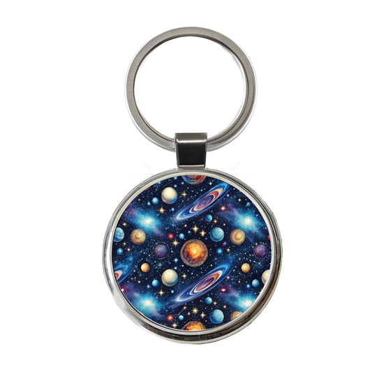 Galaxy Outer Space Astronomy Pattern Round Metal Keychain