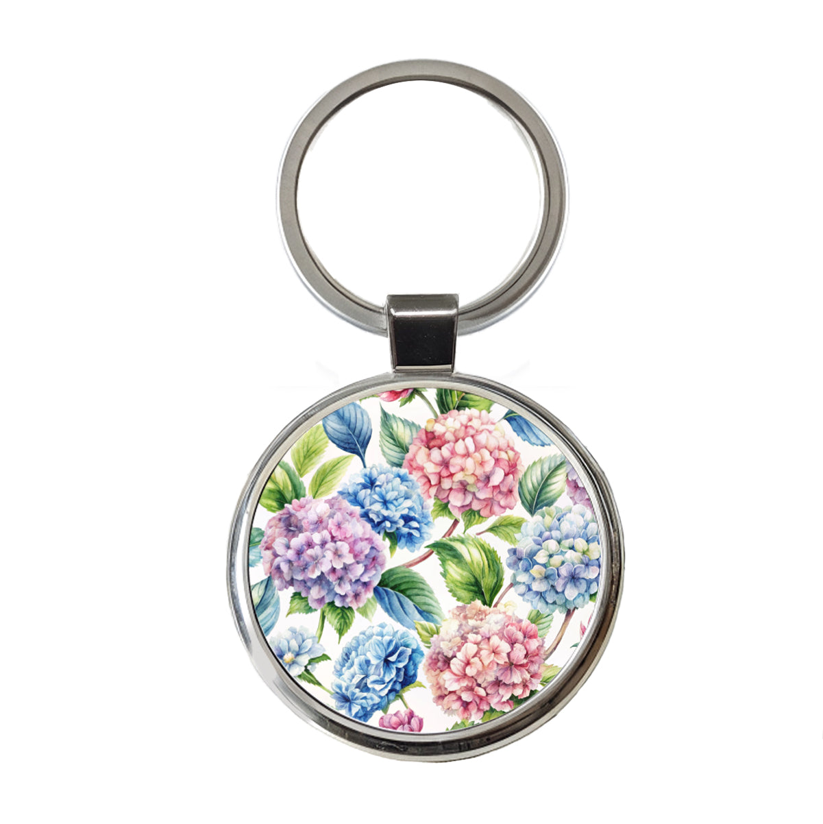 Hydrangea Flowers Wallpaper Round Metal Keychain