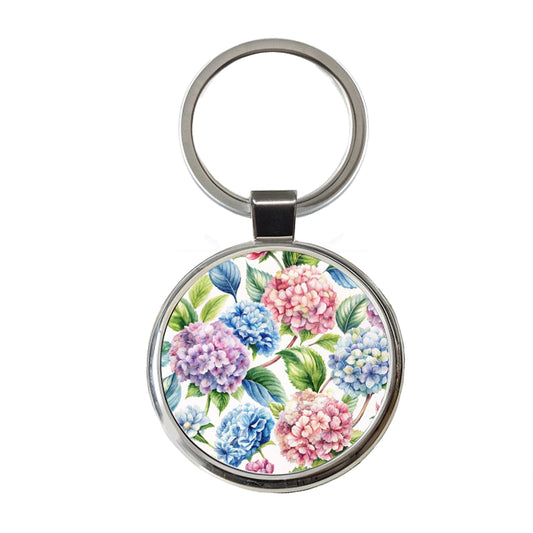 Hydrangea Flowers Wallpaper Round Metal Keychain