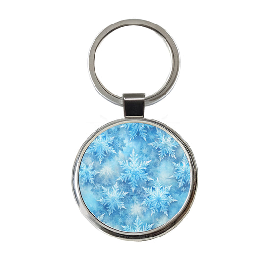 Ice Crystals Snowflakes Winter Beautiful Round Metal Keychain