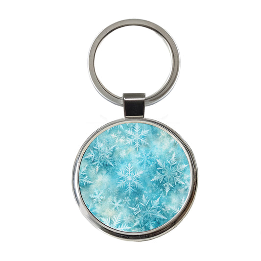 Ice Crystals Snowflakes Winter Round Metal Keychain