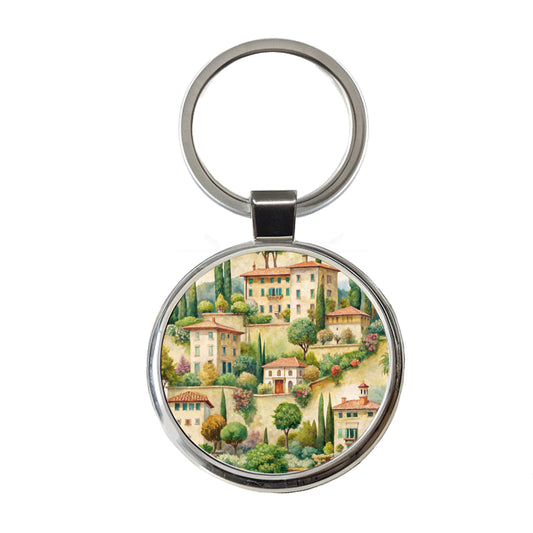 Italian Villa Town Italy Round Metal Keychain