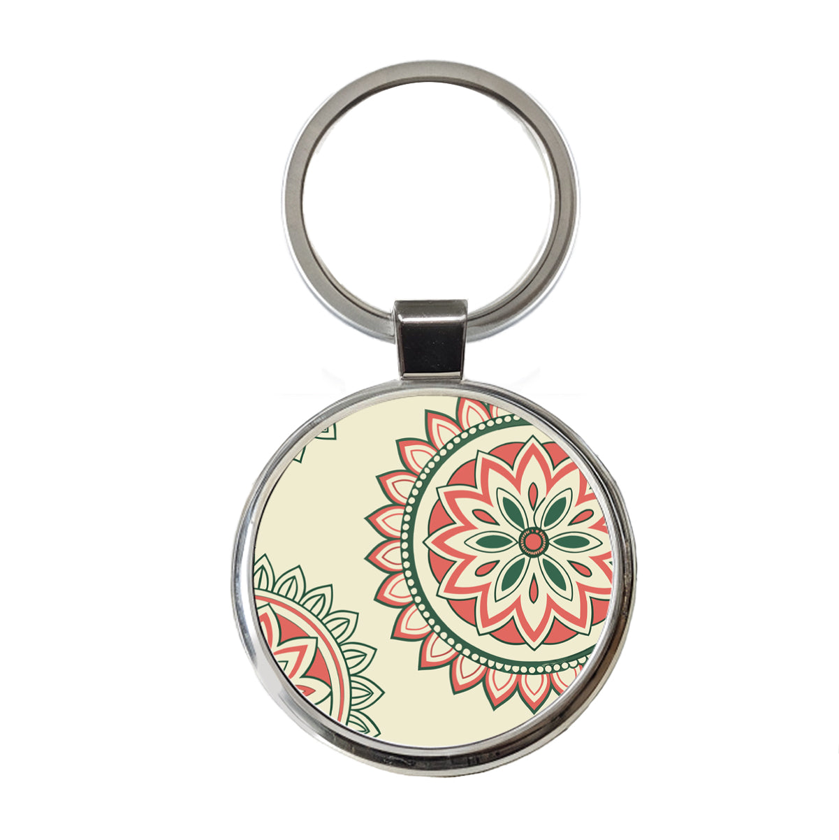 Mandala Design Round Metal Keychain