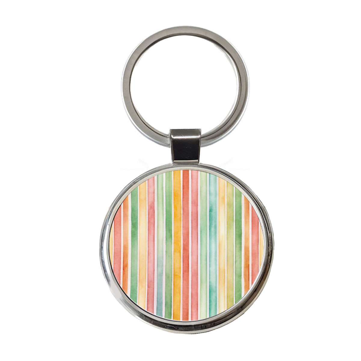 Striped 70s Wallpaper Round Metal Keychain