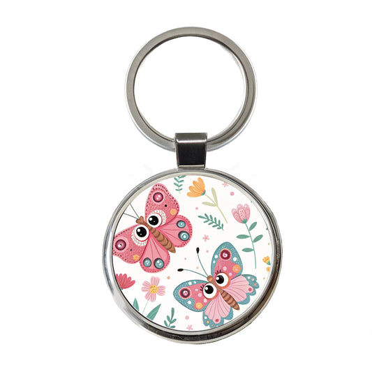 Adorable Butterflies Round Metal Keychain