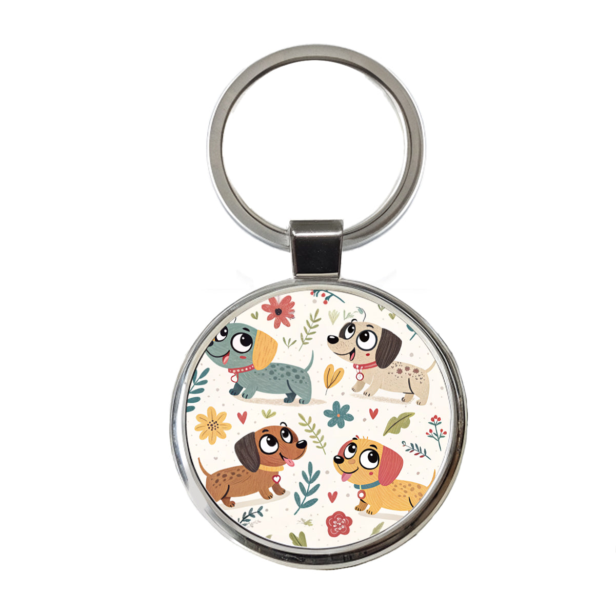 Adorable Dogs Round Metal Keychain