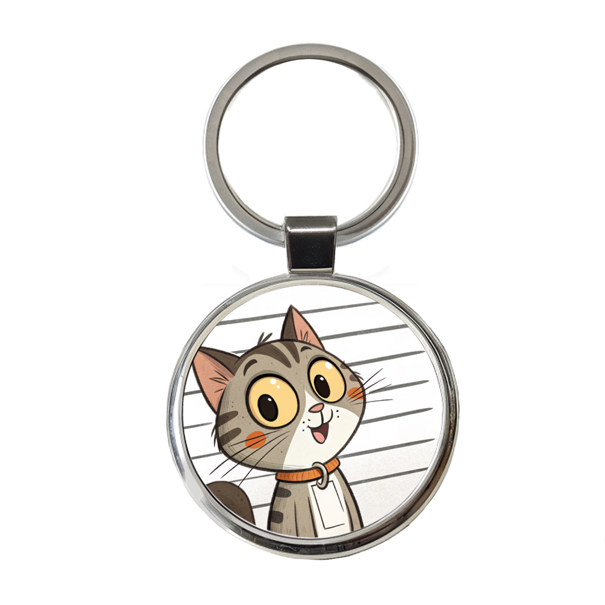 Cat Mug Shot Round Metal Keychain