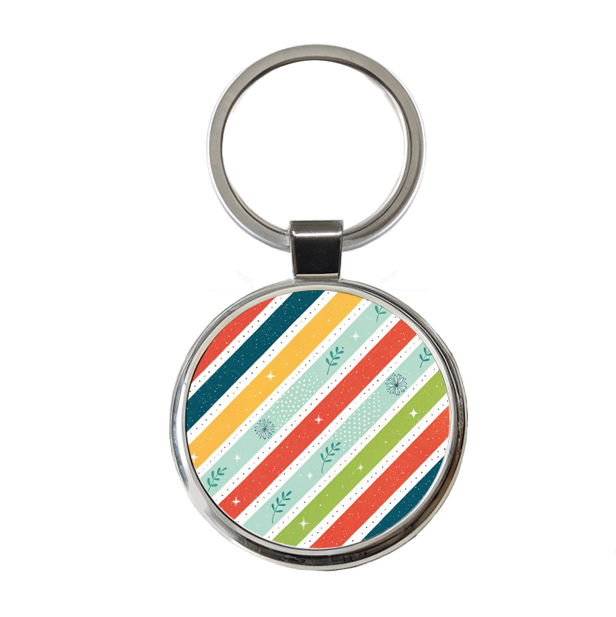 Cute Diagonal Stripes Round Metal Keychain