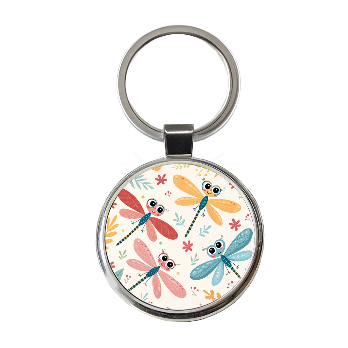 Cute Dragonflies Round Metal Keychain