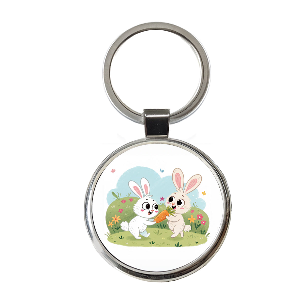 Cute Rabbits Bunnies Easter Round Metal Keychain