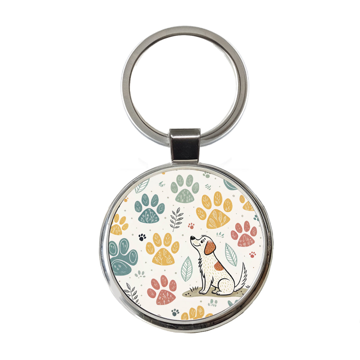 Dog Paw Prints Adorable Round Metal Keychain