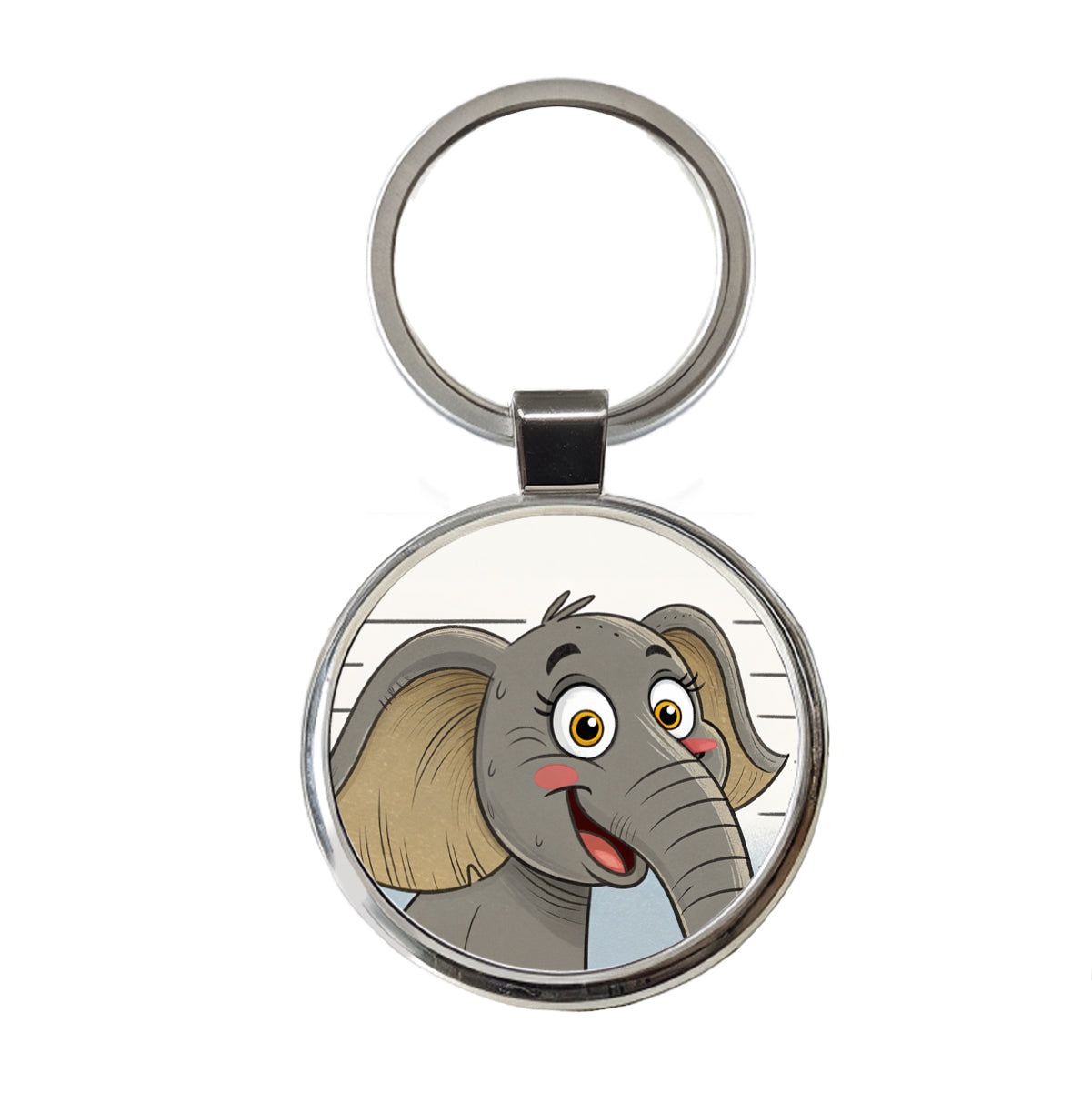 Elephant Mug Shot Round Metal Keychain